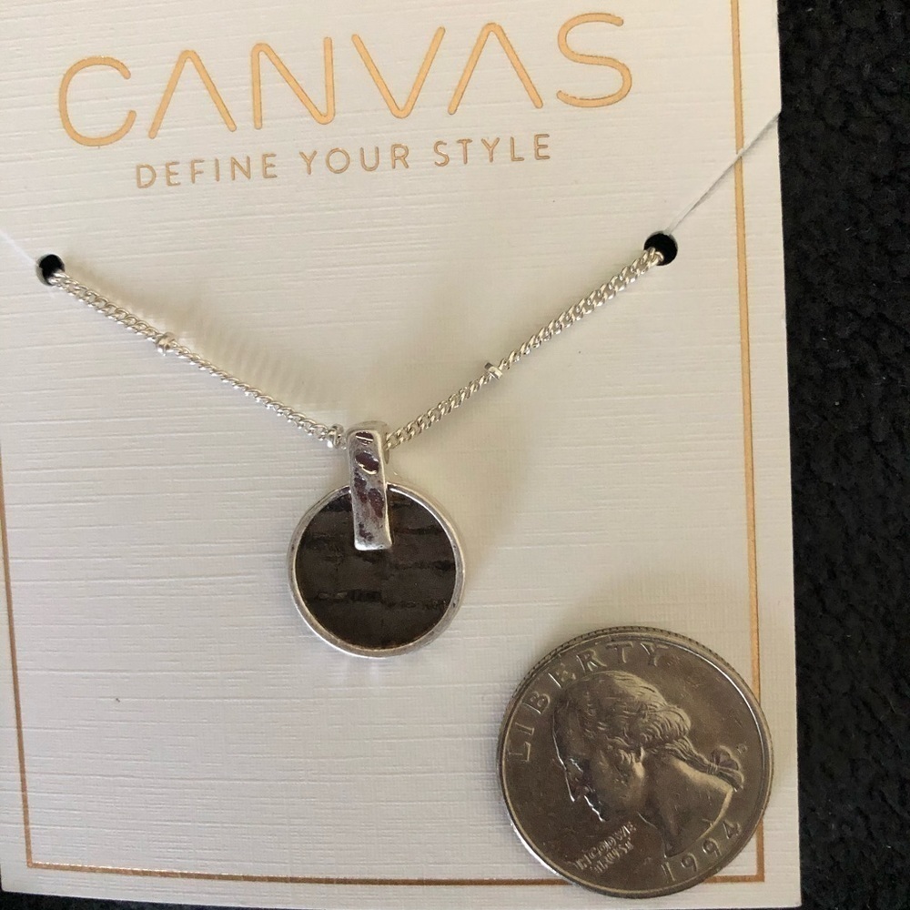 Cork and Silvertone Disk Necklace, 16”
